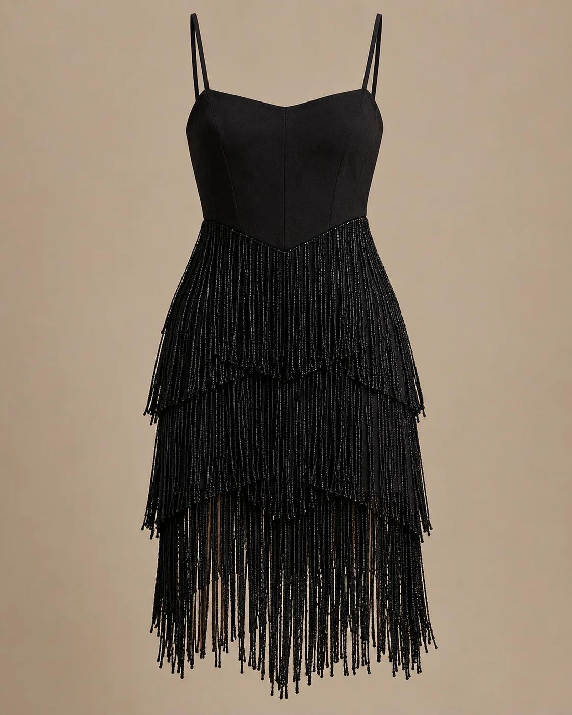 Midnight Fringe Flapper Dress