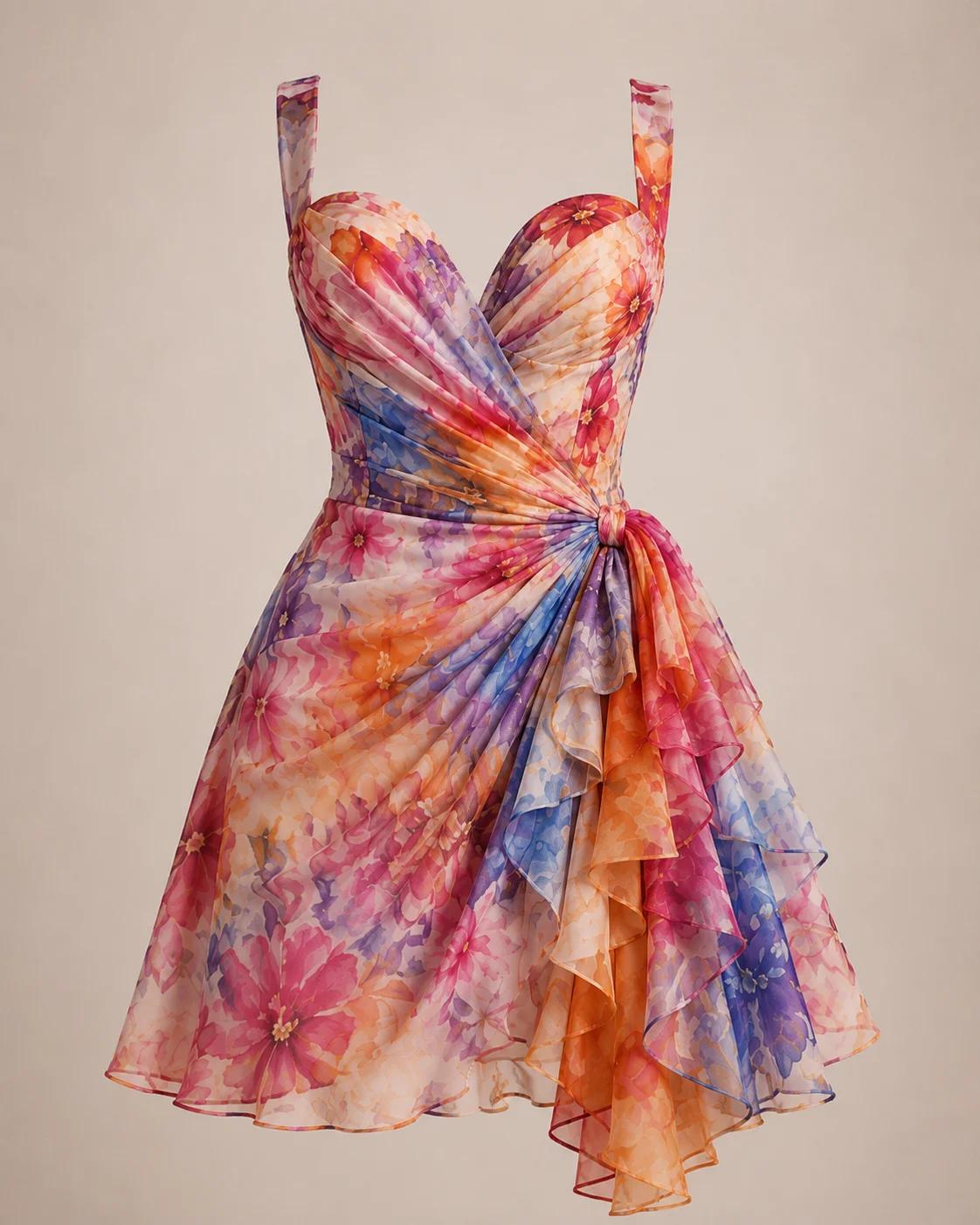 Watercolor Bloom Ruffle Mini Dress