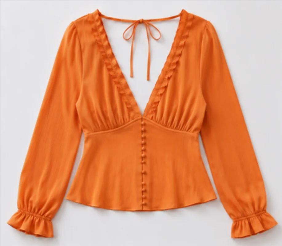 Orange Ruched Peplum Top