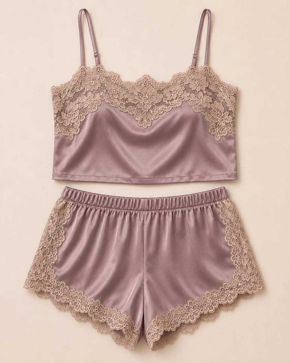 Luxury Satin Lace Cami & Shorts Sleepwear Set