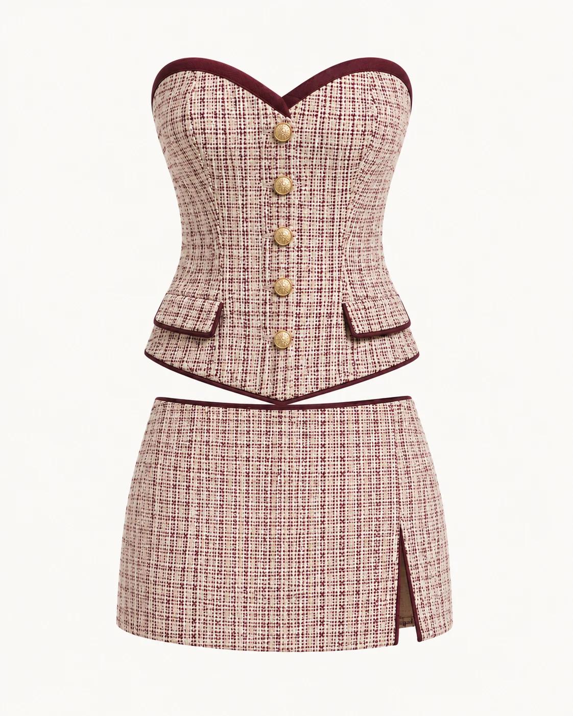 Lace-Up Tweed Corset & Mini Skirt Co-ord Set