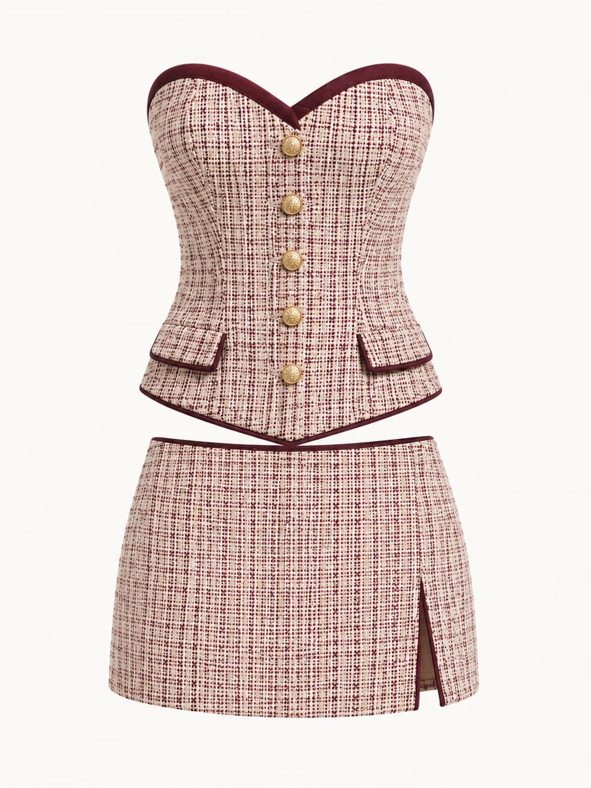 Lace-Up Tweed Corset & Mini Skirt Co-ord Set