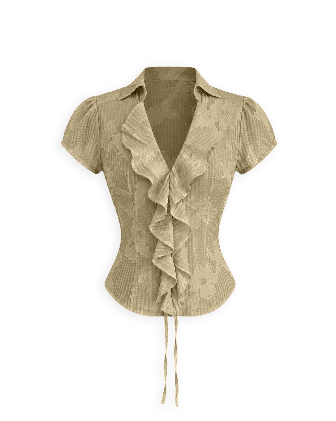 Floral Ruffle Front Short Sleeve Peplum Top in Apricot — view 1 of 3