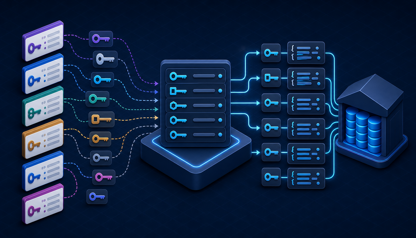 Multiple branded forms passing inconsistent field keys through a controlled registry before producing normalized records for a data warehouse