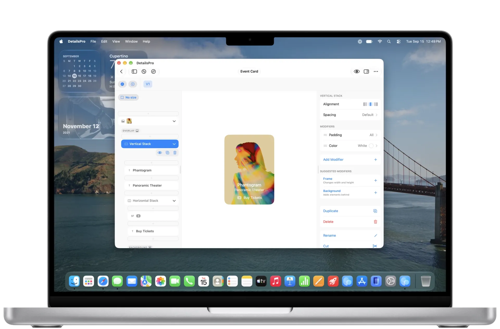 A DetailsPro editor for an event card