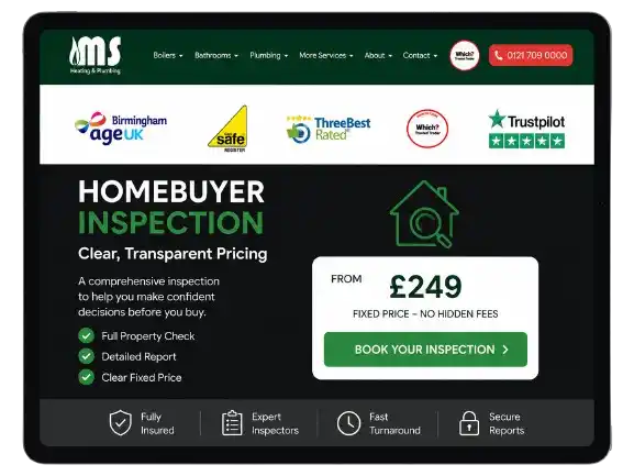 Homebuyer inspection booking page on a tablet