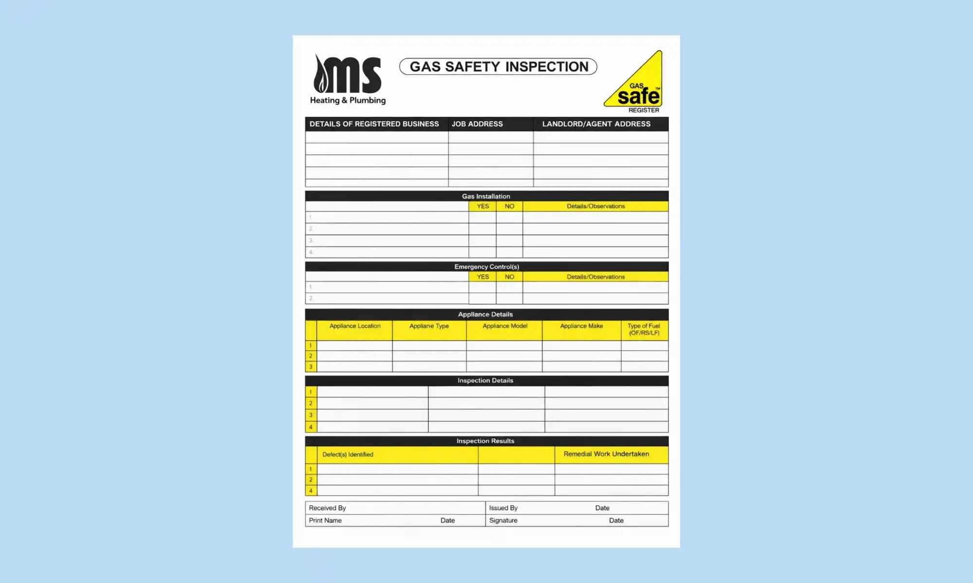 Gas safety inspection report form
