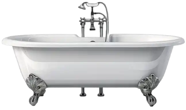 Freestanding roll-top bath with claw feet