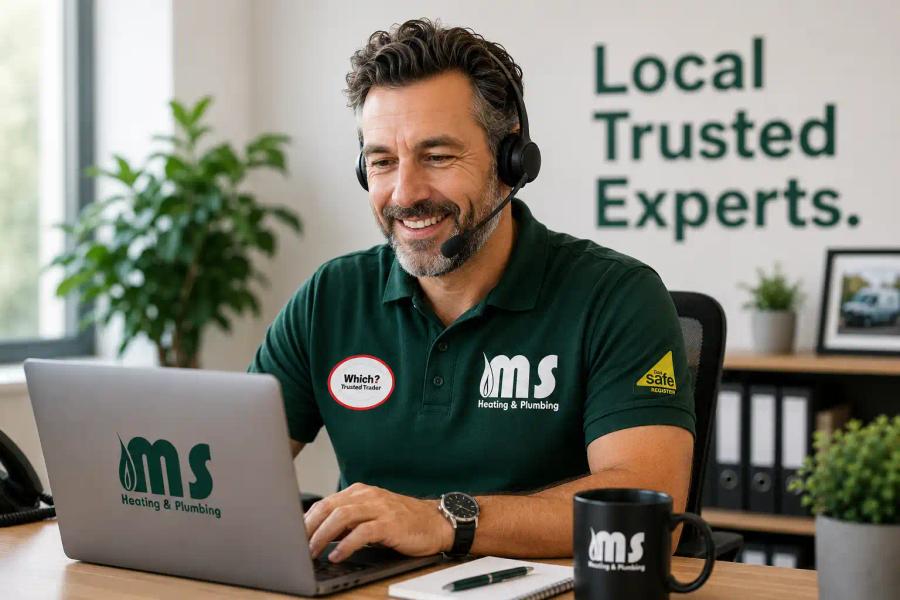 Smiling engineer at a laptop with a headset
