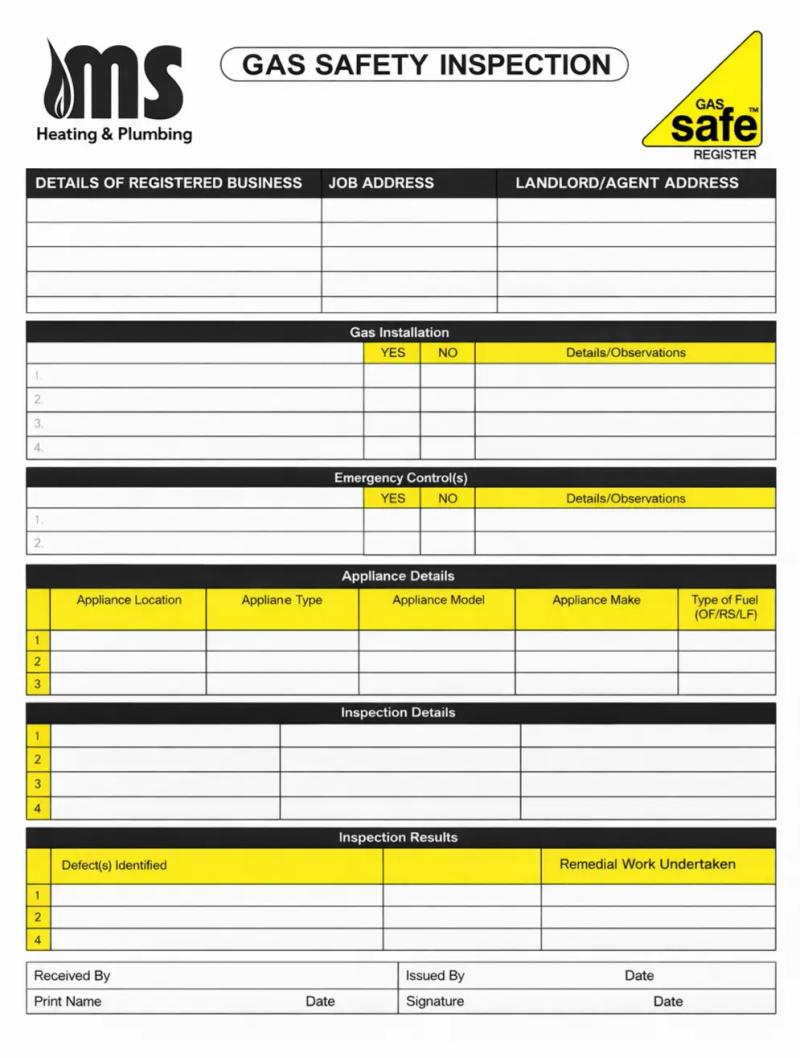 Gas safety inspection report form