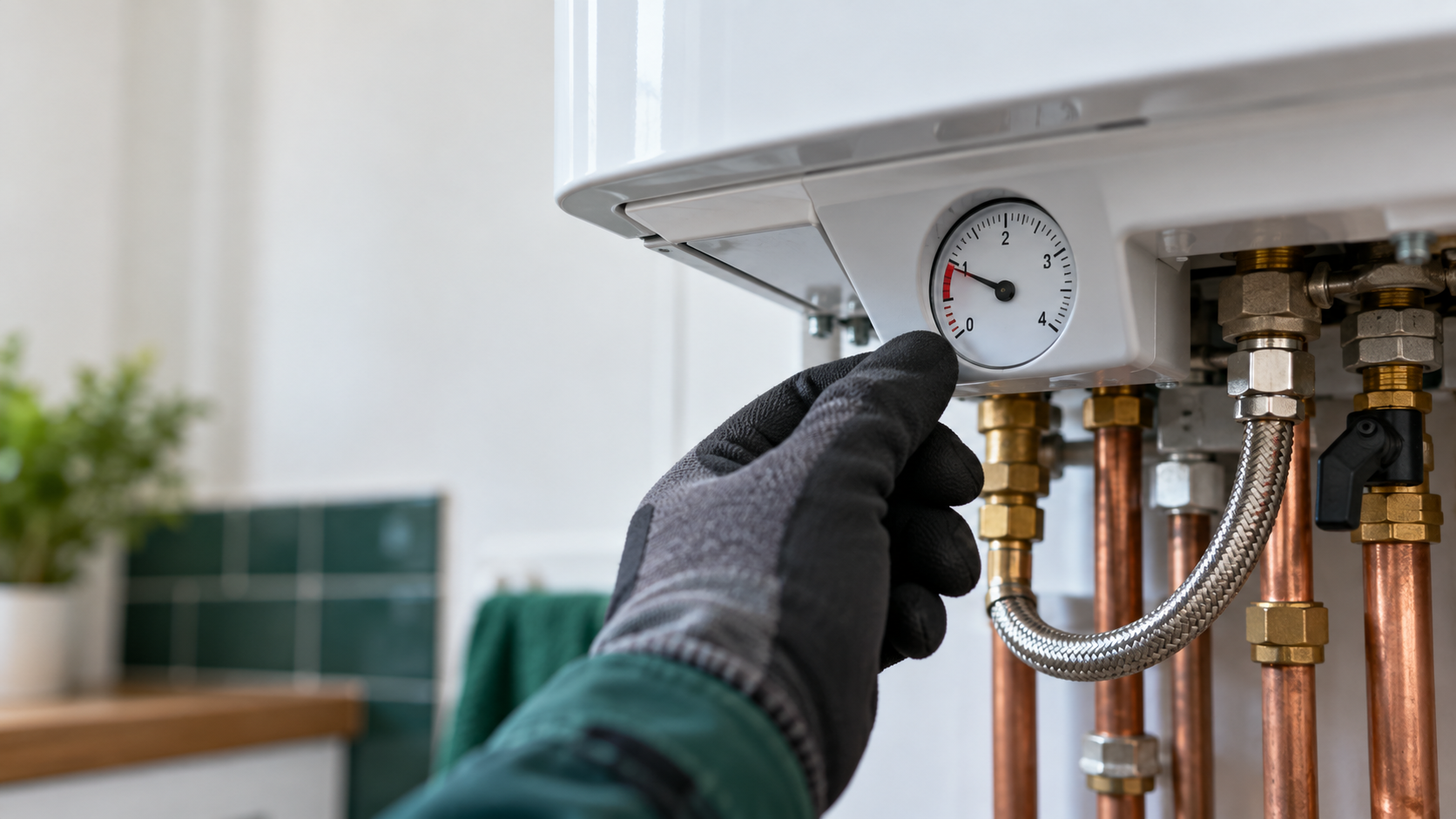 Technician checking boiler pressure