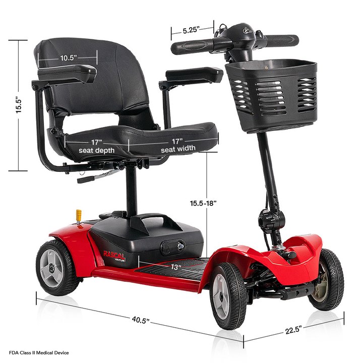 Rascal Venture 4-Wheel manufacturer diagram showing scooter and seating dimensions