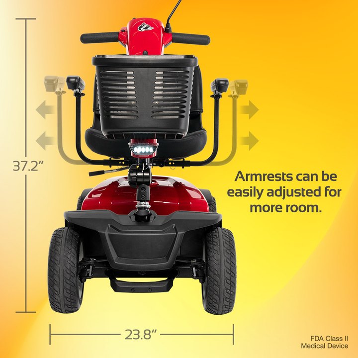 Front view of Rascal Conquest 4-Wheel with width-adjustable armrests illustrated