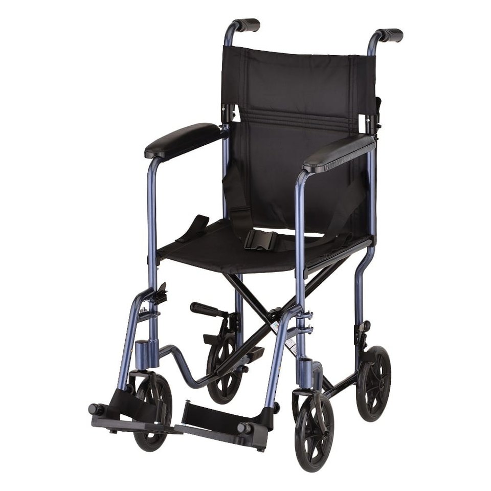 Lightweight Transport Chair – 17 in swing away foot rest FULL LENGTH ARMS Item #_ 327B