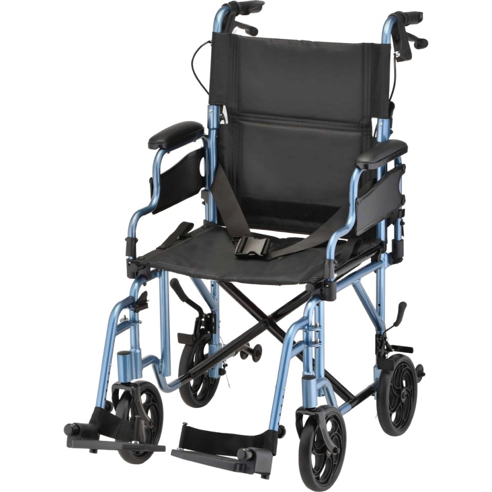 Lightweight Transport Chair with Locking Hand Brakes, Flip Up Arms and Anti-Tippers Item #_ 350R