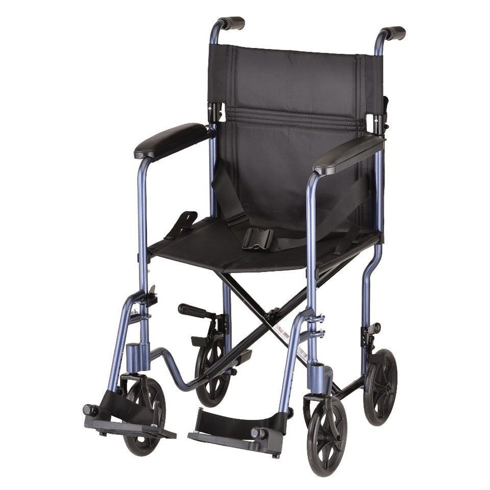 Lightweight Transport Chair – 19 in swing away foot rest FULL LENGTH ARMS Item #_ 329B