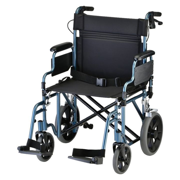 Heavy Duty Transport Chair with 12 Wheels, Hand Brakes, Removable Arms – 22 Extra Wide with Swing Away Item #_ 332B