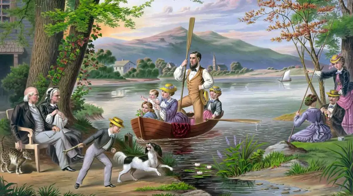 painting with dog and boat