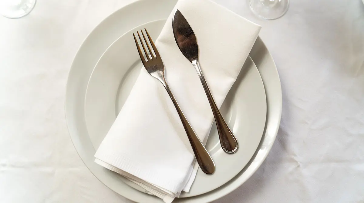 empty dinner plate with cutlery
