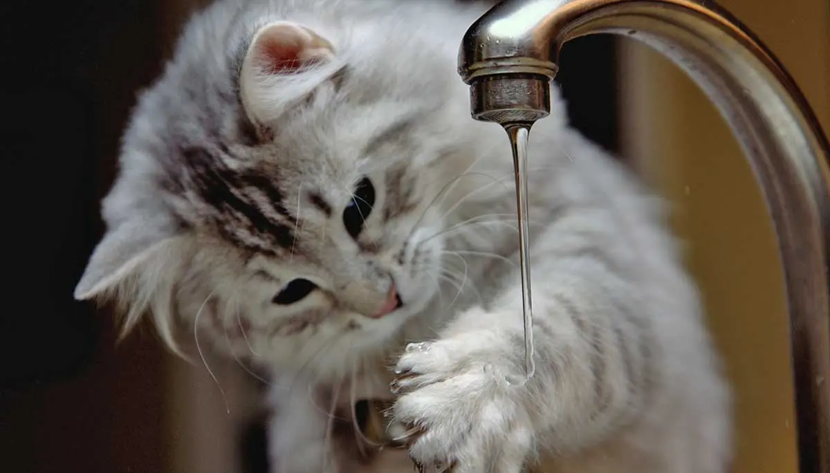 curious cat playing with water