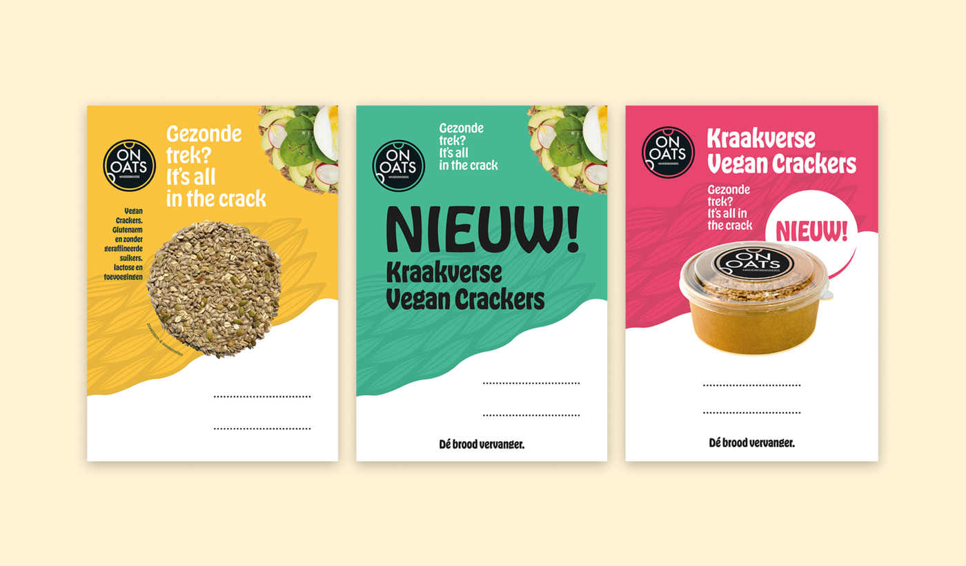 Drie verpakkingsontwerpen voor havercrackers