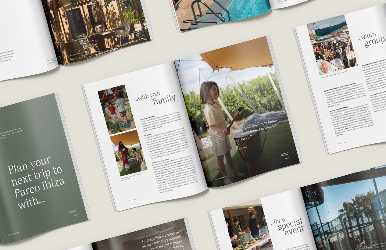 Verschillende pagina's uit het lifestylemagazine van Parco Ibiza