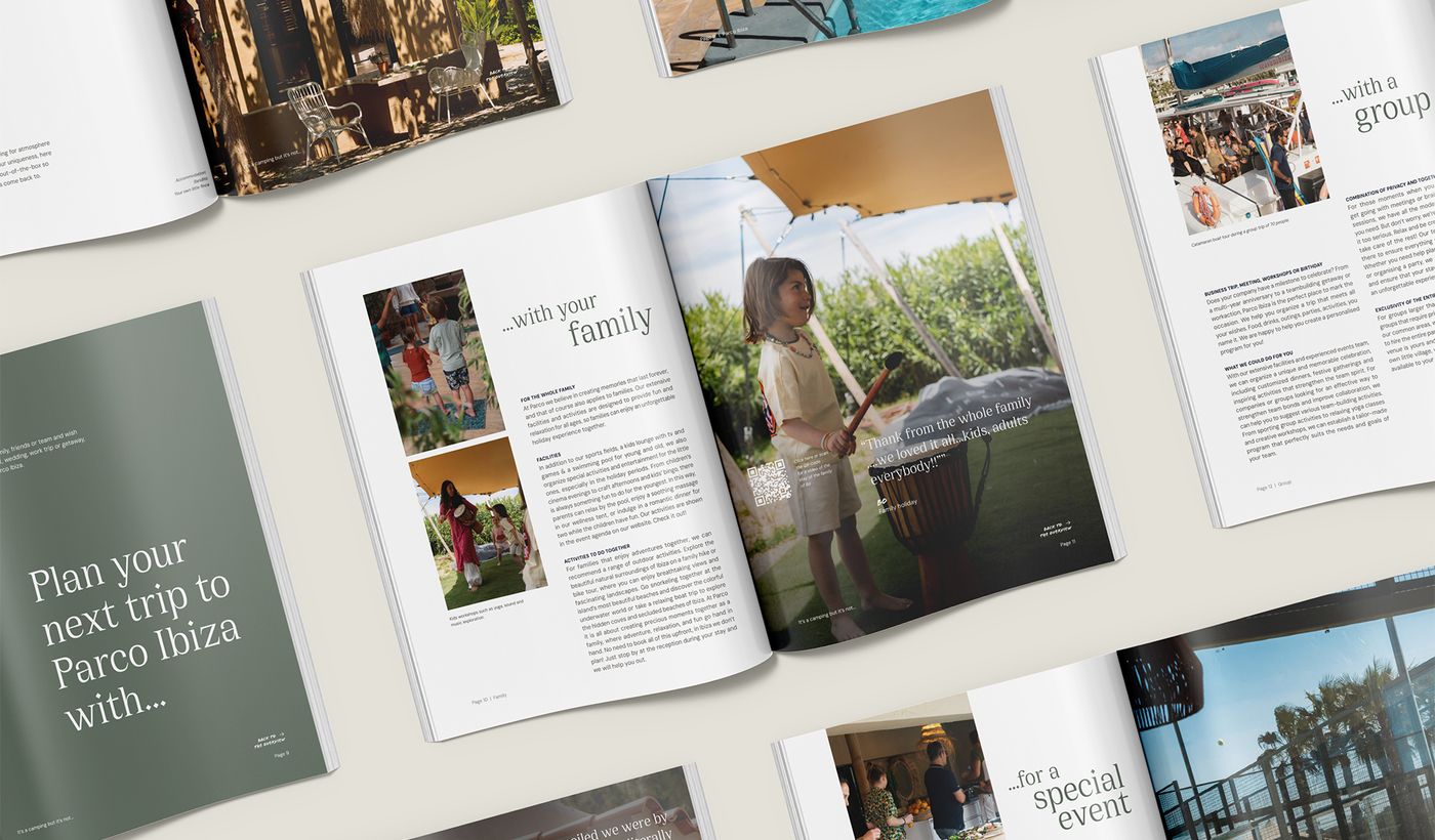 Verschillende pagina's uit het lifestylemagazine van Parco Ibiza