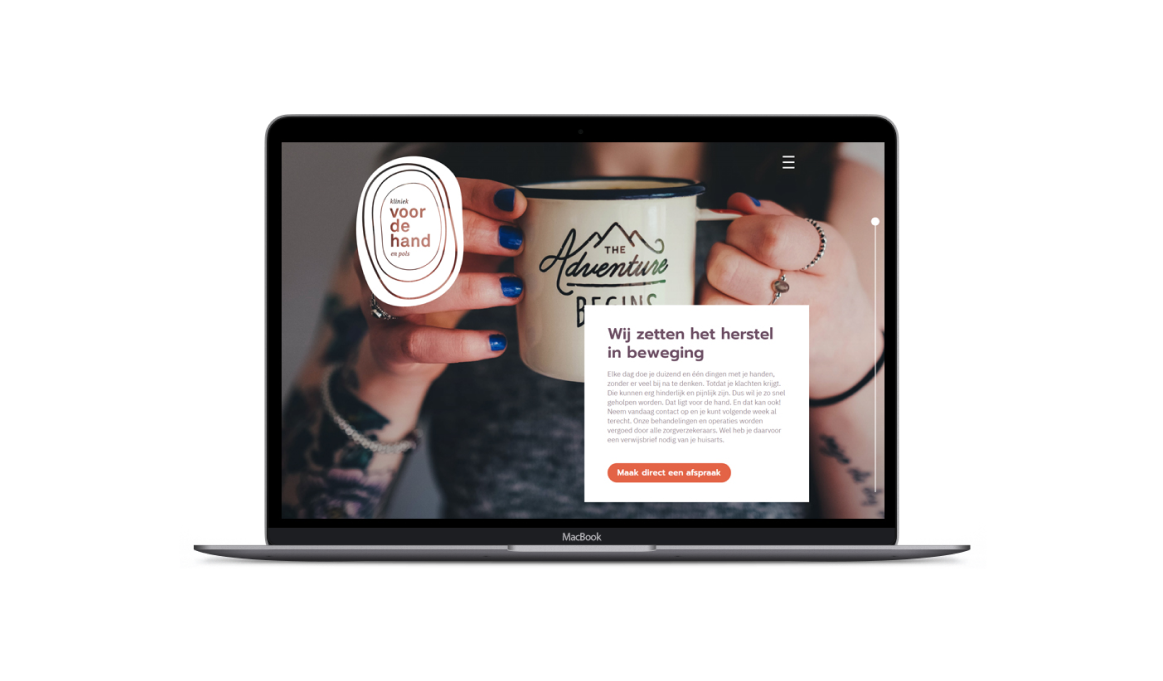 Website van Voor de Hand en Pols op een laptop