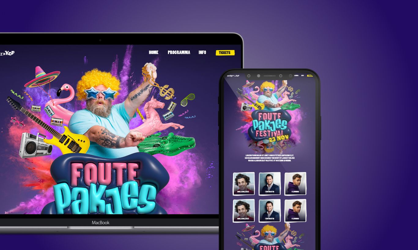 Festivalwebsite op desktop en smartphone