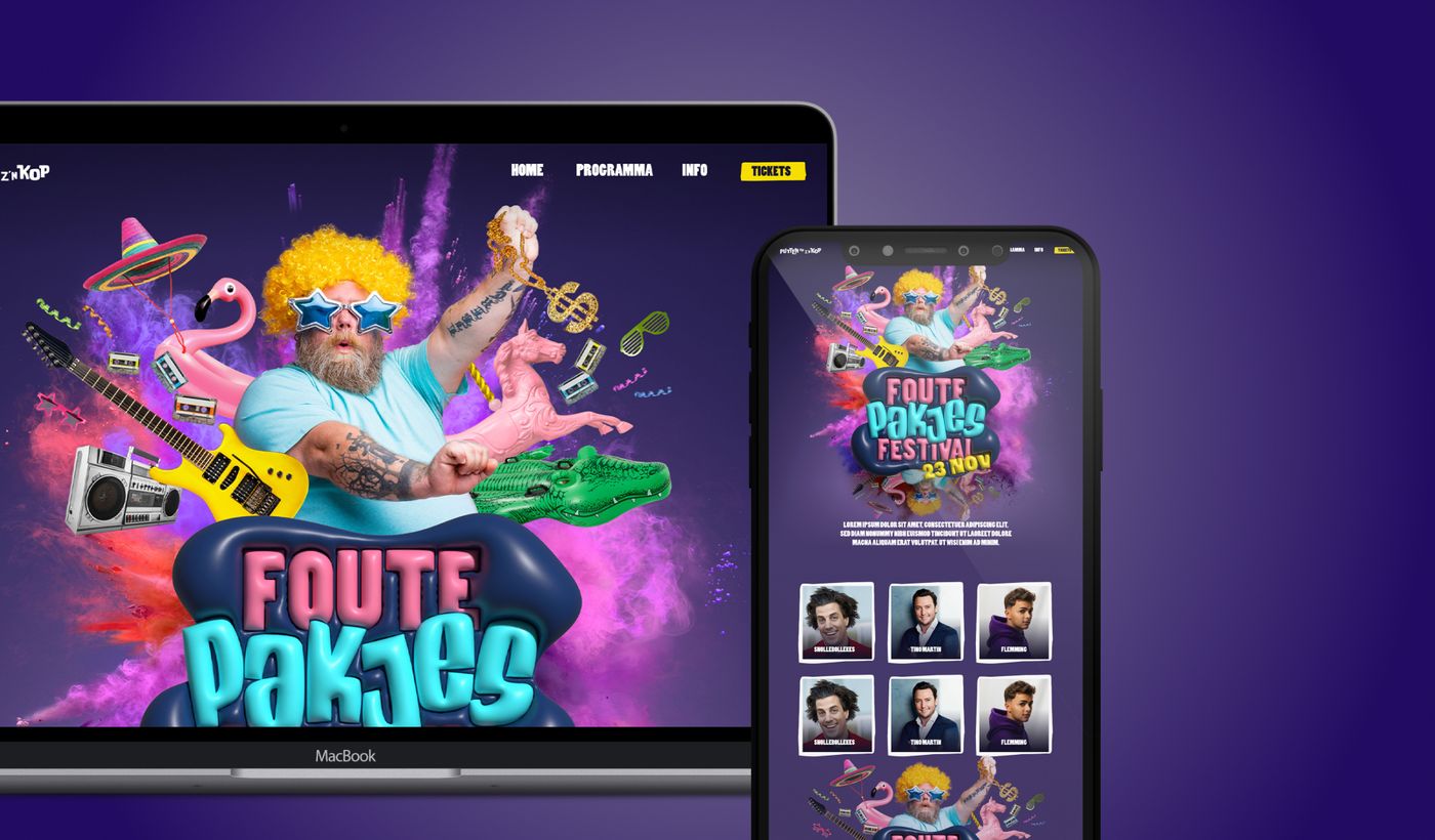 Festivalwebsite op desktop en smartphone