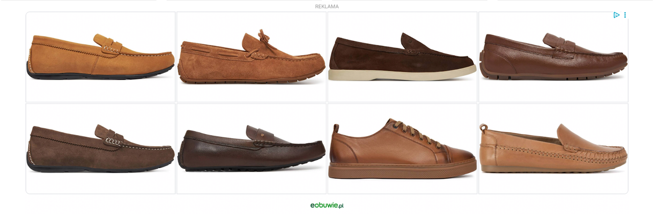 Reklama displayowa eobuwie.pl – 10 par mokasynów w rzędach