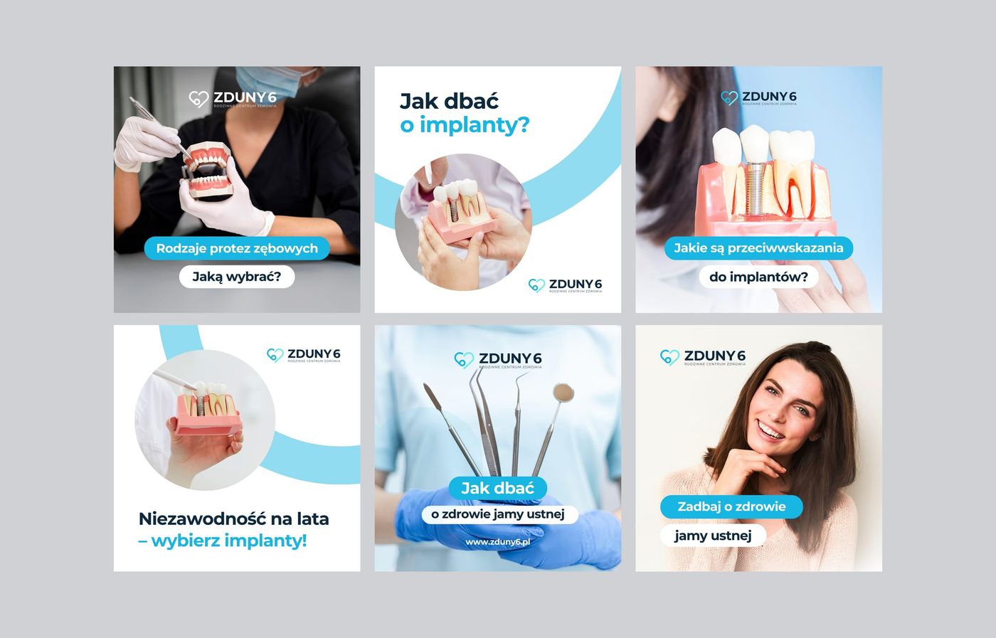Zestaw postów social media Zduny 6 — edukacja stomatologiczna i implantologiczna