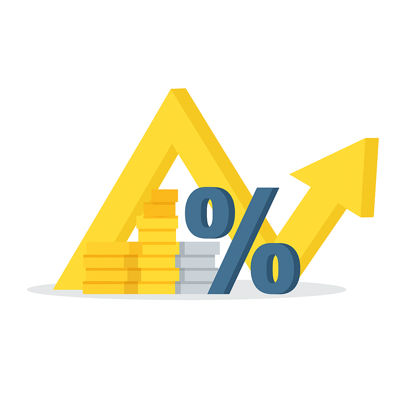 Grafika procentu ze strzałką wzrostu, monetami i znakiem procenta