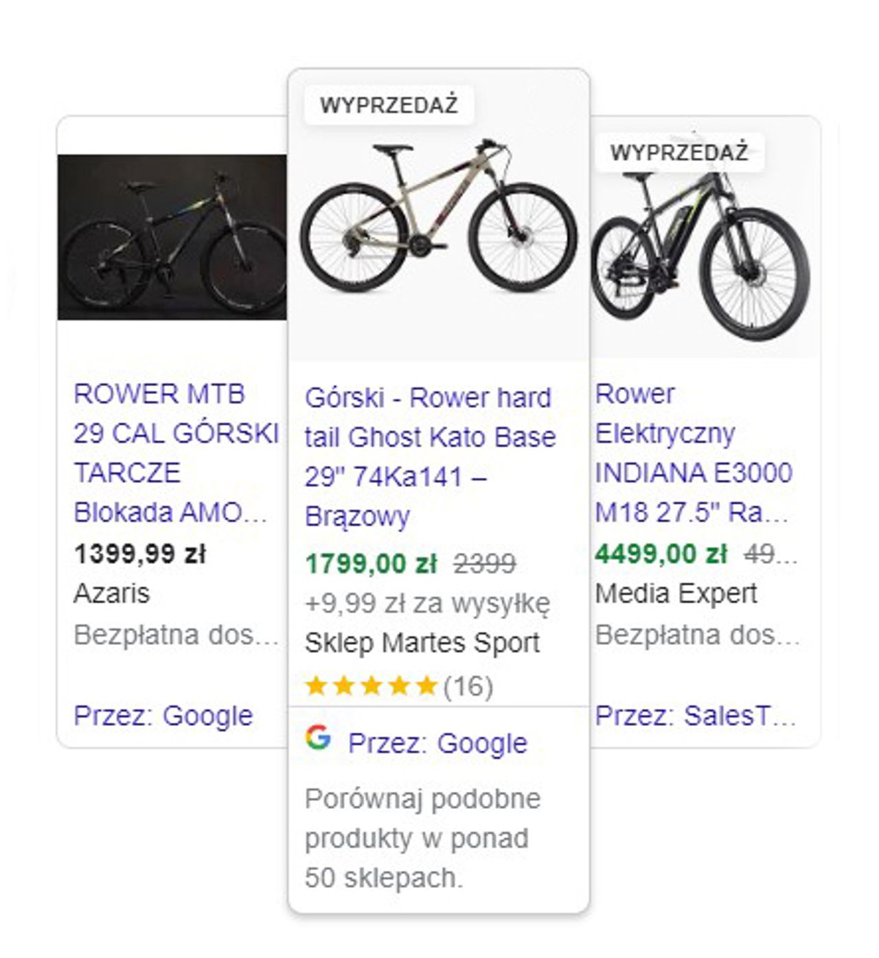 Przykładowy produkt z etykietą wyprzedaż, wyszczególnioną obniżoną ceną i opiniami z gwiazdkami