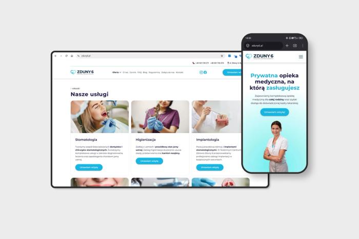 Strona internetowa Zduny 6 w widoku desktop i mobile z hasłem głównym