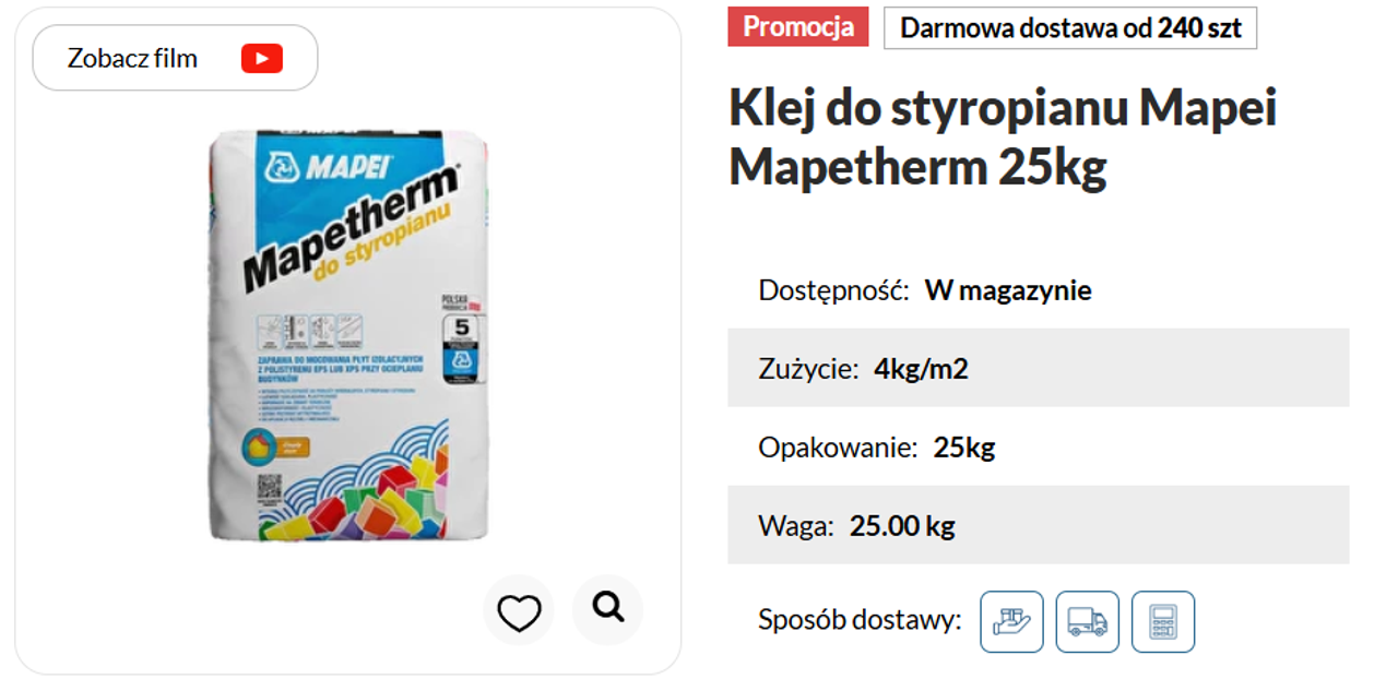 Karta produktu sklepu budowlanego – klej Mapei Mapetherm 25kg ze zdjęciem i ceną