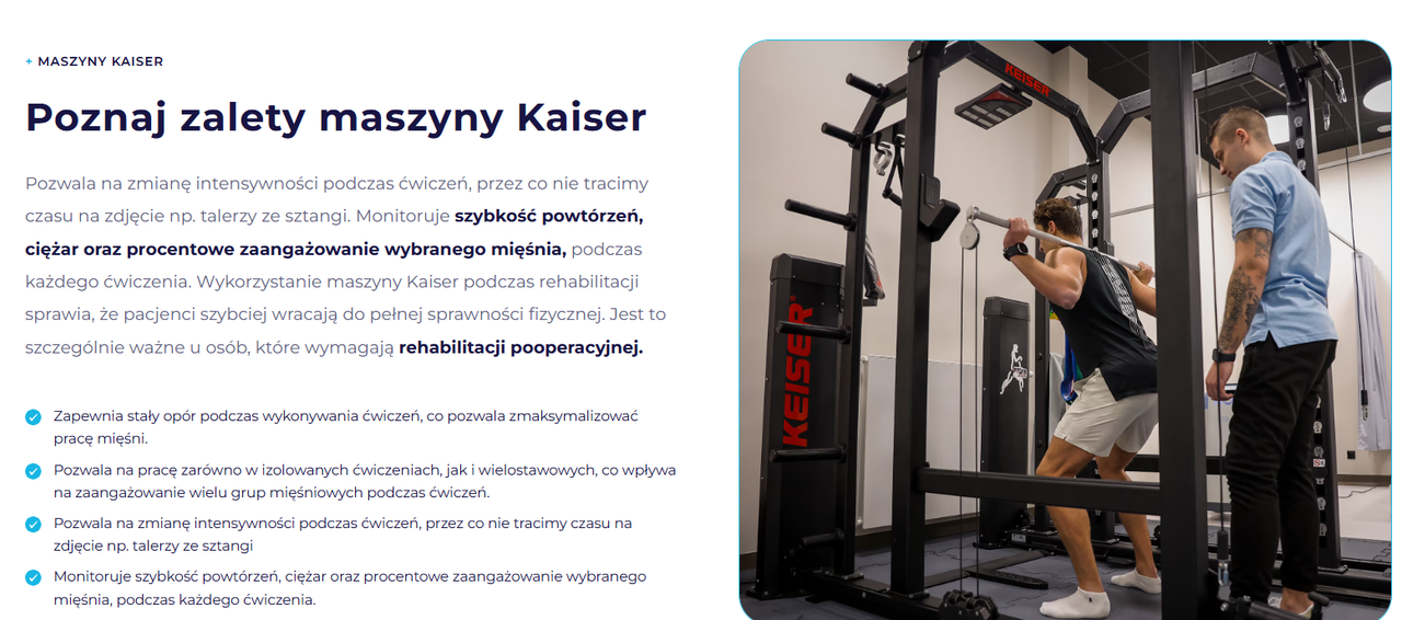 Strona maszyn Kaiser – opis zalet sprzętu fitness ze zdjęciem ćwiczącego mężczyzny