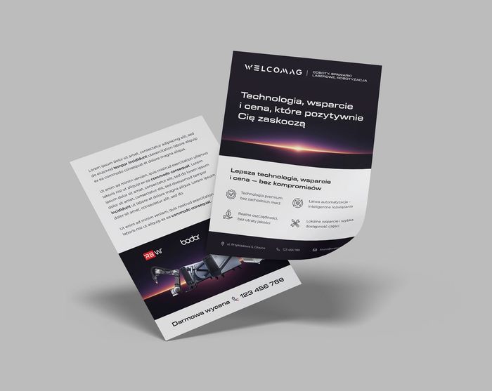 Dwustronna ulotka reklamowa Welcomag z kluczowymi wyróżnikami marki