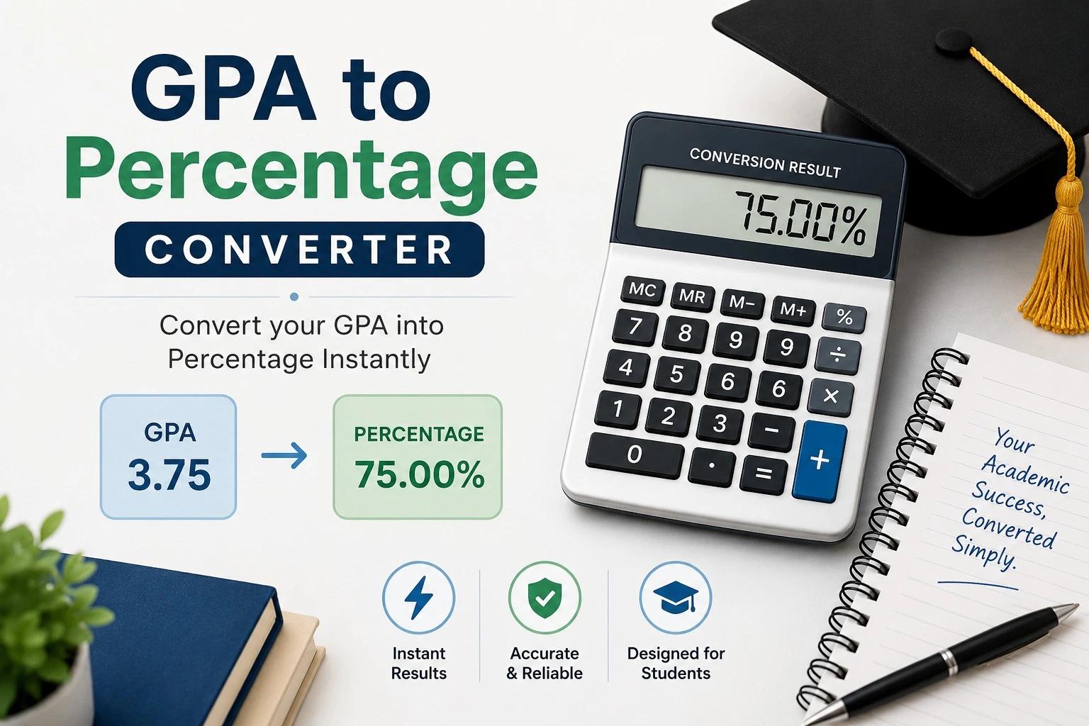 Graphic showing a “GPA to Percentage Converter” with a calculator