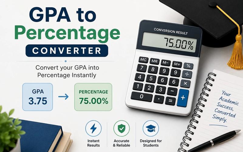 Graphic showing a “GPA to Percentage Converter” with a calculator