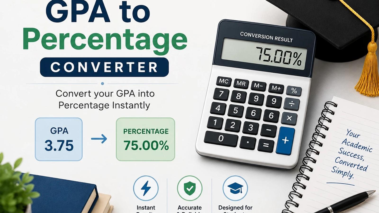 Graphic showing a “GPA to Percentage Converter” with a calculator