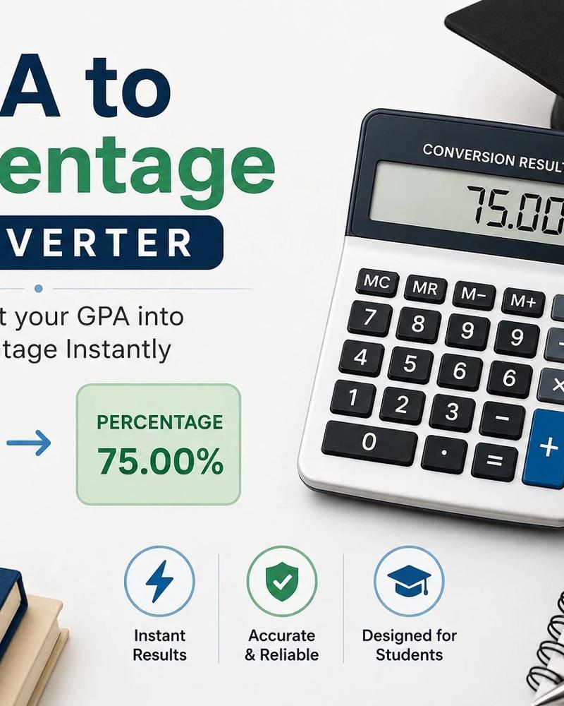 Graphic showing a “GPA to Percentage Converter” with a calculator