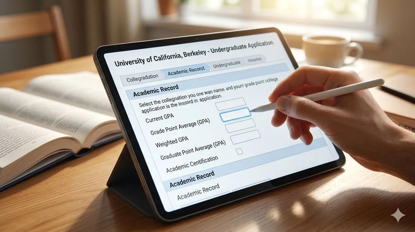 Student filling out GPA field on university application form on a tablet