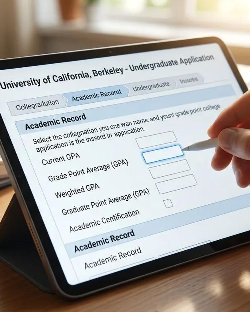 Student filling out GPA field on university application form on a tablet