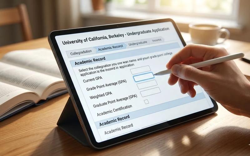 Student filling out GPA field on university application form on a tablet