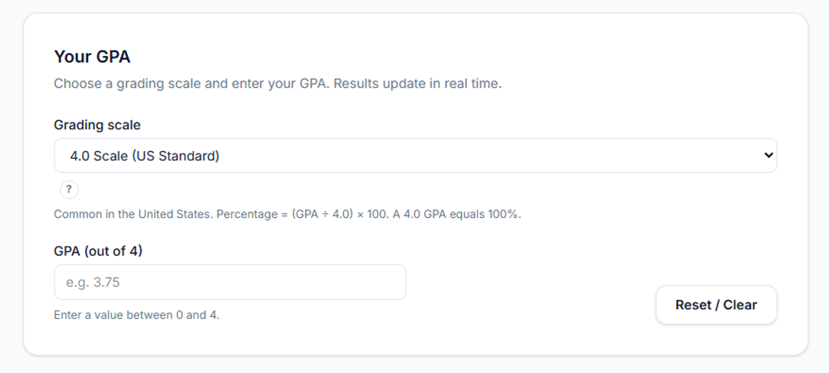 GPA to Percentage Converter(Edutoolshub)