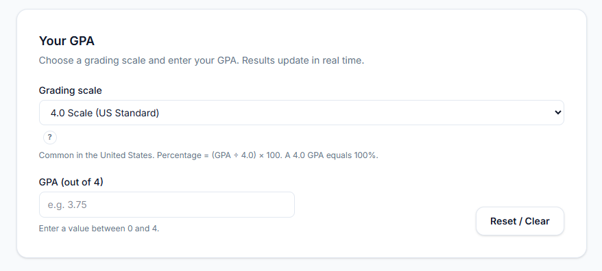 GPA to Percentage Converter(Edutoolshub)