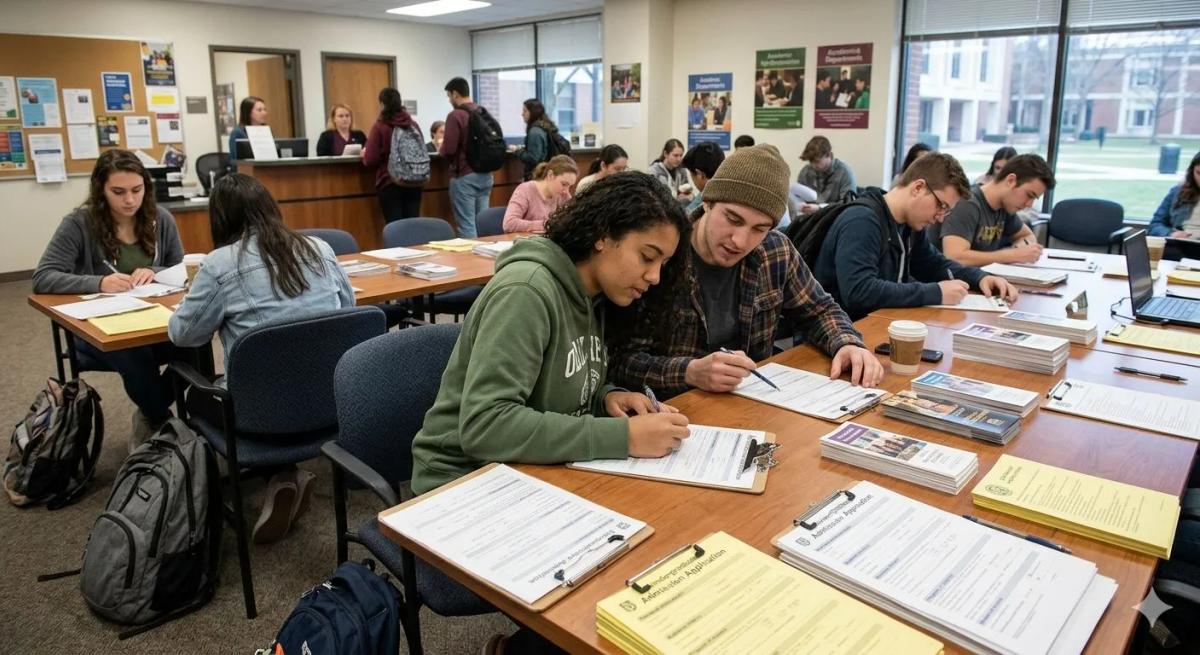 students filling out the admission form