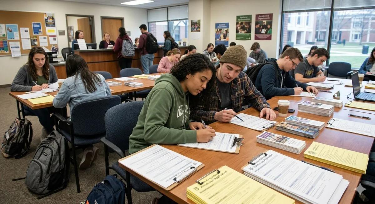 students filling out the admission form