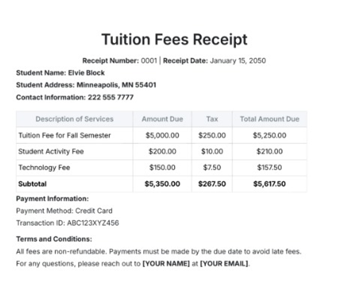 Image showing digital printed fee receipt